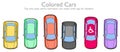 Colored cars set. Disabled logo Cabriolet, hatchback, van, sedan, jeep automobile collection. Top view. Colorful Blue, yellow