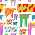Colored Cartoon Cow pattern seamless. Multicolored Animal beef background. Baby fabric texture