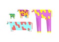 Colored Cartoon Cow set. Multicolored Animal beef vector illustration Royalty Free Stock Photo