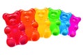 Colored cartoon gummy bears on a white background