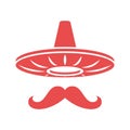 Colored Cartoon sombrero and pepper mustache on a white background. Isolate. Hat - element of the national Mexican