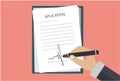 Colored Cartooned Hand Signing Contract. Graphic Design on White Background