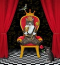 Cat colored with scepter in red throne 3