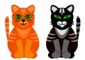 Colored cats with green eyes. Vector illustration