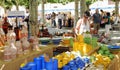 Colored ceramic objects for sale in a craft fair of the patron saint festivities of Zamora. Spain.