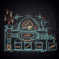 Colored chalk drawn illustration of brain machine. The model for making money.