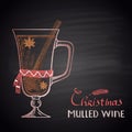 Colored chalk drawn illustration of Christmas mulled wine.