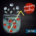 Colored chalk drawn illustration of jar with infused water. Strawberry and blueberry flavor. Detox and fitness theme.