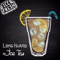 Colored chalk drawn illustration of long island ice tea. Alcohol cocktails theme.