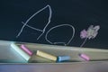 colored chalk on a school blackboard Royalty Free Stock Photo