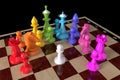Colored chess. Colored chess in the colors of the rainbow or the LGBT community surrounded a white pawn