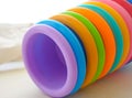 Multi-colored toy pyramid. children`s toy pyramid cups