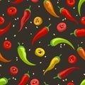 Colored chili pepper seamless pattern