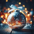 colored Christmas balls Drawn with colorful Christmas patterns Behind him, a golden light sparkled.