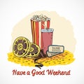 Colored cinema weekend concept vector illustration