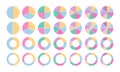 Colored circle graph with segments template. Pie diagram collection. Set of circular structure chart