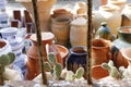 Colored clay potter works stored on a warehouse Royalty Free Stock Photo