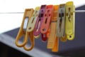 Colored clothespins for the clothes close-up of rope Royalty Free Stock Photo
