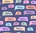 Hello, English, seamless pattern, multi-colored, vector, blue Royalty Free Stock Photo
