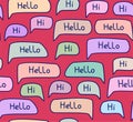 Hello, English, seamless pattern, multicolored, vector, crimson Royalty Free Stock Photo
