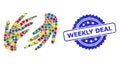 Grunge Weekly Deal Stamp Seal and Bright Colored Collage Hands