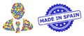 Rubber Made in Spain Stamp Seal and Colorful Mosaic Manager