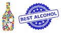 Textured Best Alcohol Stamp and Bright Colored Mosaic Wine Bottle
