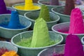 Colored colorful powder kumkum on Indian street market for sell for holi festival celebration in Pushkar, India Royalty Free Stock Photo
