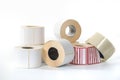 Colored commercial stickers in rollers. double scotch tape. Royalty Free Stock Photo