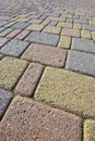 Colored concrete self locking flooring blocks assembled on a substrate of sand - type of flooring permeable to rain water as Royalty Free Stock Photo