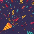 Colored confetti and firecrackers party popper, Vector festive birthday festival banner template, Festive decorations