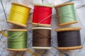 Colored Cottons and Sewing Needle Royalty Free Stock Photo