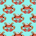 Crab, cartoon, seamless pattern