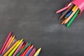 colored crayons on the blackboard Royalty Free Stock Photo
