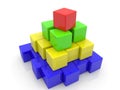 Colored cube pyramid with a red cube at the top