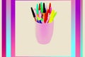 Colored cup with pencils for school or ofice works Royalty Free Stock Photo