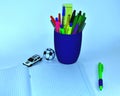 Colored cup with pencils for school or ofice works Royalty Free Stock Photo