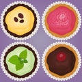 Colored cupcakes set vector illustration. Top view