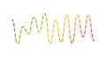 Colored curve sound wave. Voice or music audio signal. Dotted sinusoid line. Electronic radio graphic.