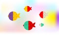 Cute colored fish with polka dot on multicolour background