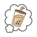 Colored cute milk tea in a speech bubble menu outline cartoon simple vector illustration icon logo