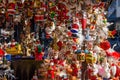 Colored decorations in a stall of the Christmas market in Merano. Trentino Alto Adige