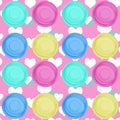 colored dinner plates on a beautiful tablecloth, seamless pattern, set the table for the holiday Royalty Free Stock Photo