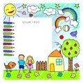 Colored Doodle Children Drawings Template