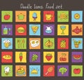 Colored doodle icons. Food set