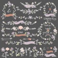 Colored Doodles floral decor set.Wreath,Borders Royalty Free Stock Photo