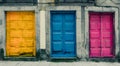 Colored doors on a street in Porto, Portugal.