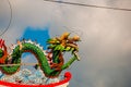 Colored dragon sculpture on the roof. Tua Pek Kong Chinese Temple. Sibu, Sarawak, Malaysia, Borneo Royalty Free Stock Photo