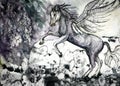 Colored drawing of white horse of the apocalypse.