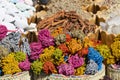 Colored dried marine algae from Red Sea, seaweed shaped into decorative balls on street market in Egypt Royalty Free Stock Photo